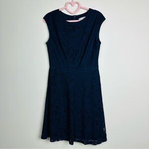 Wisp Navy Blue Eyelash Lace Cap Sleeve Fit and Flare Mini Dress Size 8P